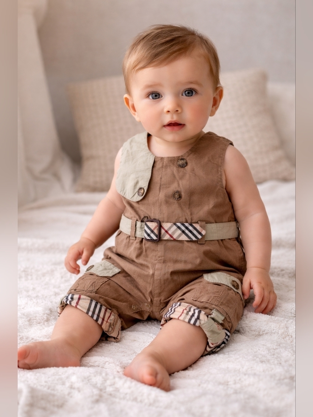 Authentic Burberry Baby Nova Check Romper One Piece Outfit 6M Neutral Old Money
